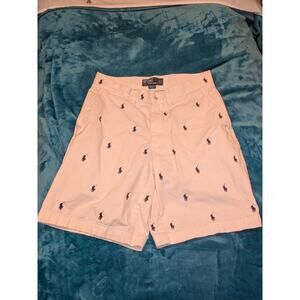 VTG 90s White 100% Cotton Ralph Lauren All Over Pony Logo Shorts Sz 31